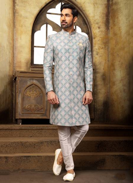 Green Colour Party Wear Mens Indo Western Collection 1149